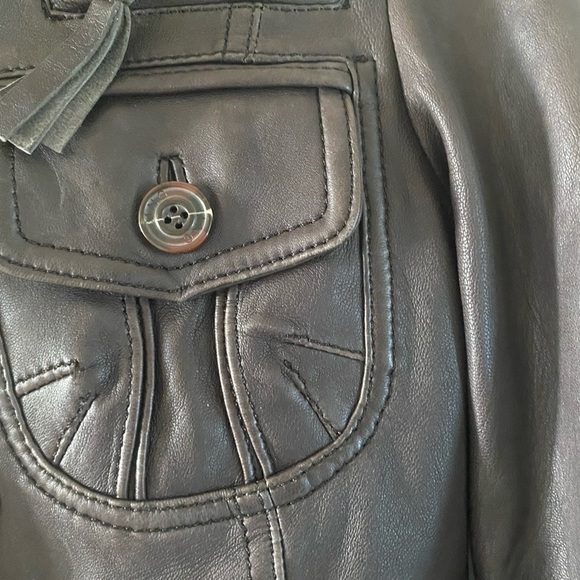 Mango Disco Tek brown sheep leather jacket. - Picture 4 of 10